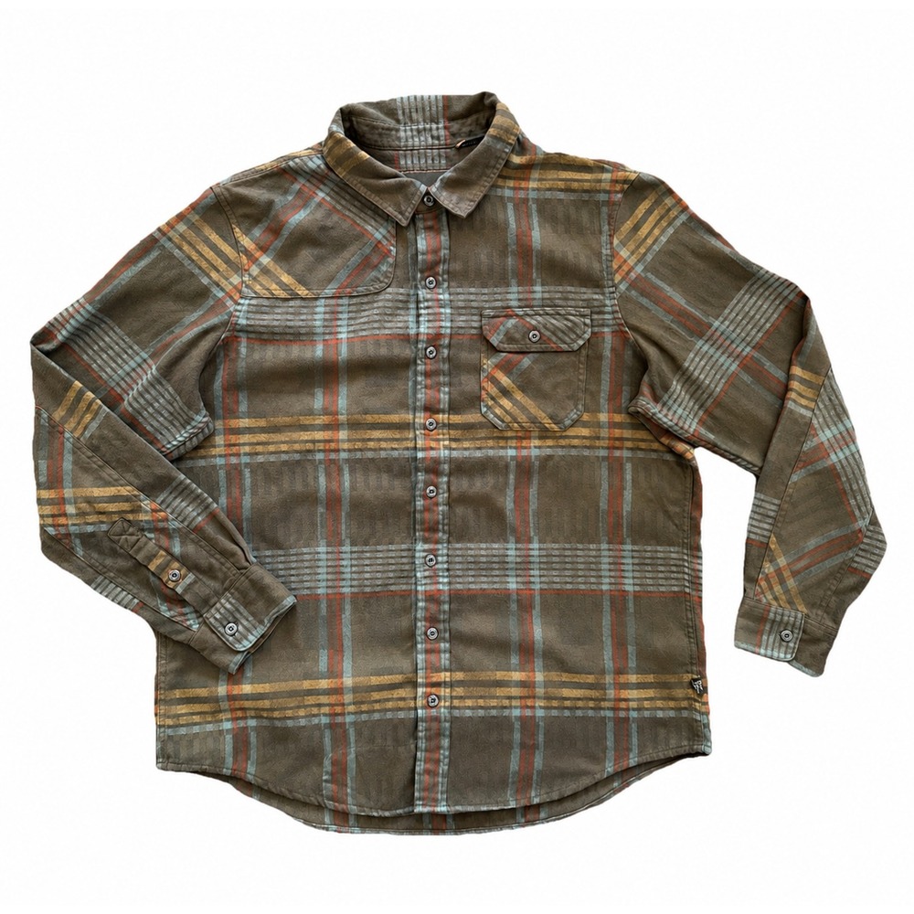 Howler Bros Harkers Flannel Shirt Men XL Olive Green Plaid Cotton Button Down